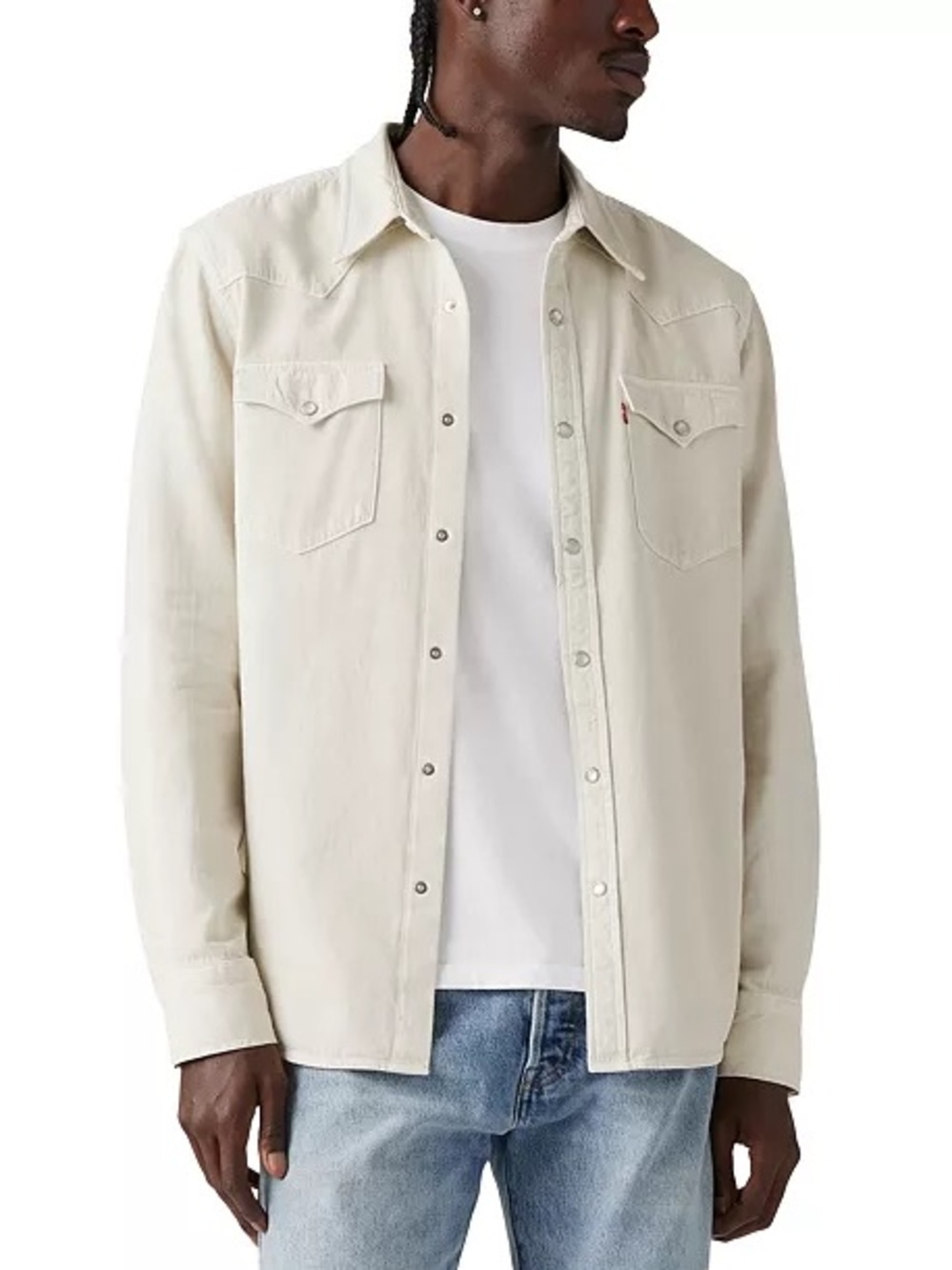 LEVIS Classic Fit Western Button Up Shirt in Cream w/ Snap Button